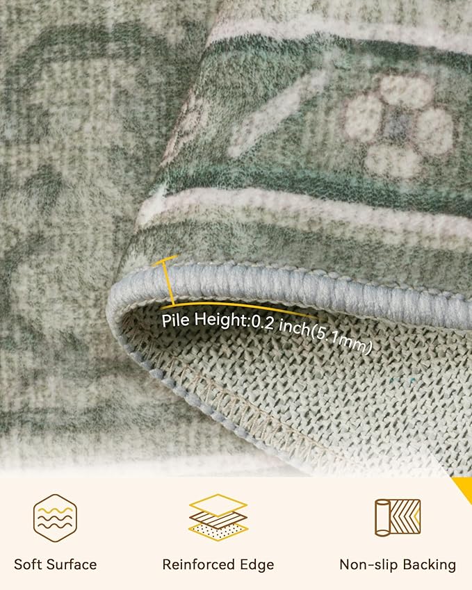 Area Rugs 2'x9' Runner Rug Non Slip Washable for Kitchen Hallway Bedroom Beside Laundry Room Bathroom Rug, Floor Carpet, Dark Green Gray
