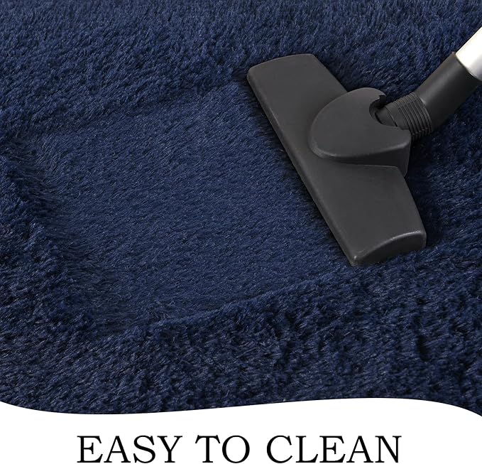 Chicrug Soft Runner Rug for Bedroom Living Room Plush Fluffy Rug 2x8 Feet, Shag Furry Runner Carpet Non Shedding for Nursery Children Kids Girls Room Home Decorative, Navy Blue