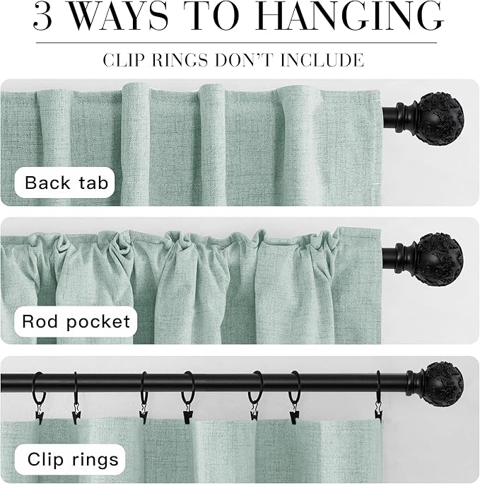 RYB HOME 100% Blackout Linen Textured Curtains 96 inches Long, Thermal Insulating Privacy Energy Saving for Bedroom Living Room Window Office Theater Baby Nursery, W 52 x L 96 in, Aqua, 2 Panels