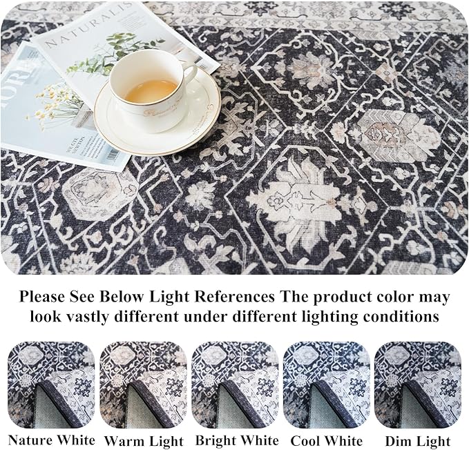 Washable 3x4 Entryway Area Rugs: Ultra Soft Low Pile Carpet for Kitchen Nursery Indoor Light-Weight Doormat Anti-Slip Thin Entry Rug for Living Room Bedroom Small Vintage Floor Mat(3x4,Black)