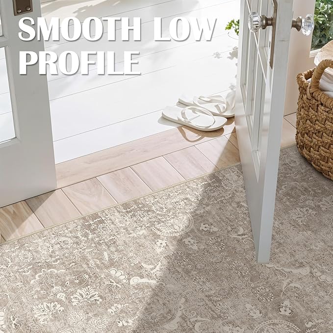 2'6"x14' Washable Hallway Runner Rug - Non Slip Kitchen Runner Rugs with Rubber Backing Vintage Low-Pile Carpet Runners for Entryway Dining Room Laundry Room Home Decor (Beige)