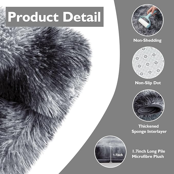 Shag Area Rug for Bedroom 5x8,Tie-Dyed Black Fluffy Area Rugs for Living Room,Soft Fuzzy Rug Non-Shedding Indoor Plush Carpet for Kids Bedroom Nursery Dorm Home Decor