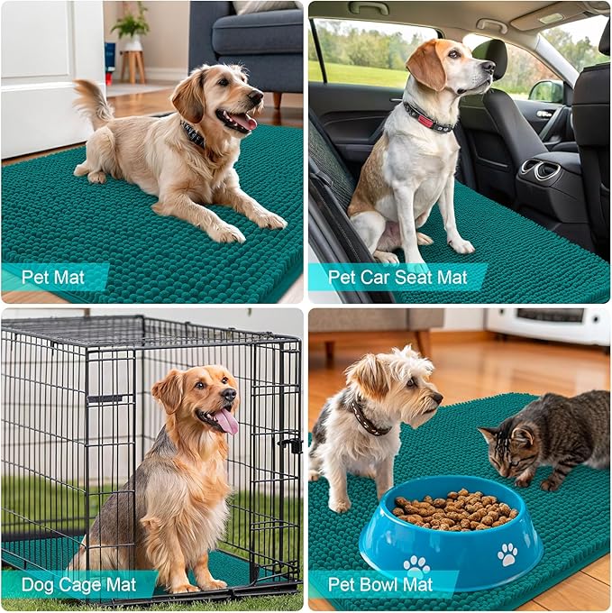 OLANLY Dog Door Mat for Muddy Paws 32x20, Absorbs Moisture and Dirt, Absorbent Non-Slip Washable Doormat, Quick Dry Chenille Mud Mat for Dogs, Entry Indoor Entryway Carpet for Inside Floor, Lake Blue