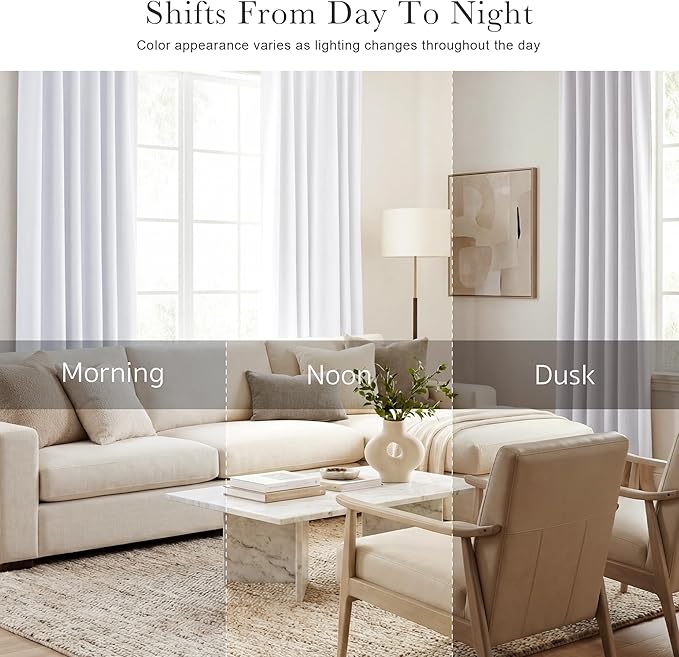 PONY DANCE 50% Light Filtering Curtains 84 inch Long, Back Tab & Rod Pocket Nursery Room Darkening Curtains for Bedroom and Living Room Decoration, 52 Inches Wide, 2 Panels Set, Pure White