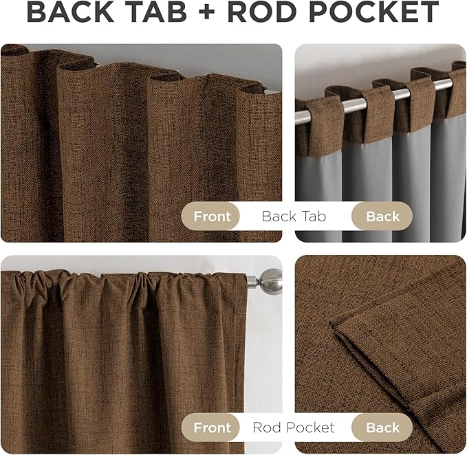 Joydeco Blackout Curtains for Bedroom - 100% Light Blocking 2 Panels Cappuccino Drapes 42"W x 108"L, Thermal Insulated Room Darkening Curtains, Linen Textured for Living Room, Rod Pocket & Back Tabs