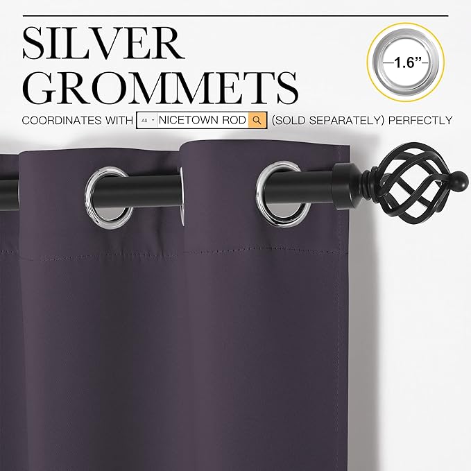 NICETOWN Greyish Purple Blackout Curtains 48 inches Length for Laundry Room, 2 Panels, 42" Wide, Thermal Insulated Decoration Drapes for Short Window