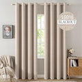 MIULEE 100% Blackout Linen Textured Curtains for Bedroom 100 Inches Extra Long Thermal Insulated Natural Beige Grommet Room Darkening Curtains & Drapes Luxury for Living Room Nursery (2 Panels)