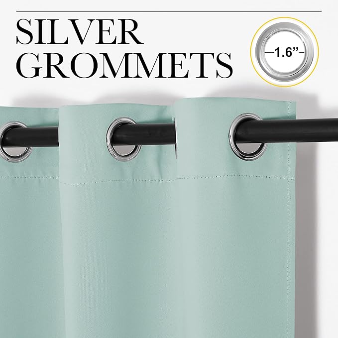 NICETOWN Blackout Window Curtains 60 inch Length 2 Panels, 34 x 60 Inch, Aqua Blue, Grommet Top Room Darkening Thermal Insulated Solid Vertical Drapes for Bedroom/Kid Room