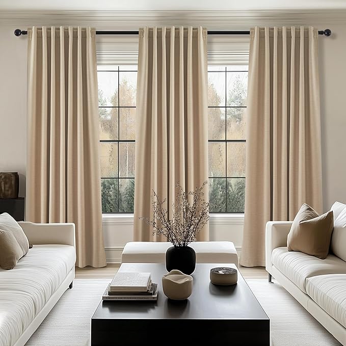 Topfinel 94 Inch Long Blackout Curtains for Bedroom Living Room Linen Textured Farmhouse Room Darkening/Thermal/Noise Reduction Window Treatment Drapes with Hooks 2 Panels, Camel Taupe