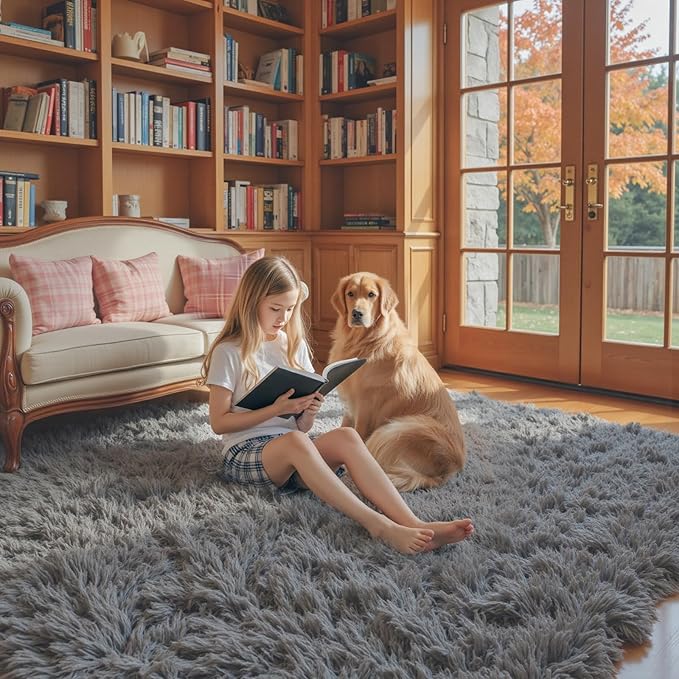 Area Rugs 10x14 Living Room, Shaggy Carpet Soft Plush Furry Bedside Rug Large Area Rugs for Bedroom Kids Girls Boys Home Decor Anti Slip(10 x 14, Dark Grey)