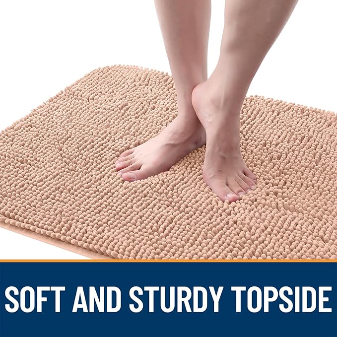 OLANLY Dog Door Mat for Muddy Paws 50x30, Absorbs Moisture and Dirt, Absorbent Non-Slip Washable Doormat, Quick Dry Chenille Mud Mat for Dogs, Entry Indoor Entryway Carpet for Inside Floor, Peach