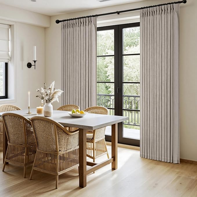 MIULEE Pinch Pleated Thick Linen Curtains 108 Inches Length 2 Panels for Living Room Bedroom, Extra Long Pinch Pleat Drapes Back Tab Light Filtering Taupe Foor to Ceiling Curtains with Hooks&Rings