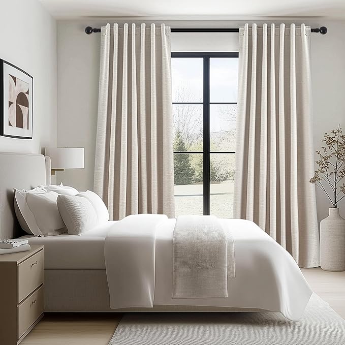 Oatmeal 105 Inch Long Curtains for Living Room Custom,Sun Blocking Elegant Internet Farmhouse Curtains Burg for Bedroom Aesthetic Thermal Blackout Drapes Fabric Thick 2panels Back Tab Hooks Pleated