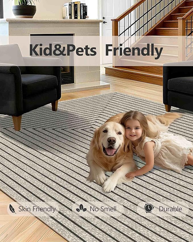 Latte&Fog 3x5 Entryway Rug Indoor, Beige Modern Abstract Washable Area Rug, Boho Non Slip Low Pile Throw Carpet for Indoor Bedroom Bedside, Kitchen, Entry and Living Room - Beige