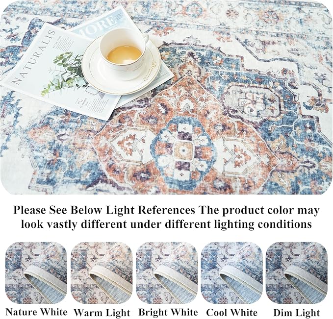 5x7 Living Room Area Rugs: Washable Non-Slip Stain Resistant Rug for Nursery Bedroom Dining Room Vintage Ultra Soft Indoor Carpet for Kitchen Farmhouse Distressed Floor Mat for Home Office (5x7 Brick)