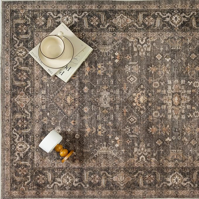 2x3 Washable Area Rug for Entryway Kitchen Vintage Brown Non Slip Low Pile Door Mat Traditional Retro Soft Small Carpet for Bathroom Bedroom Indoor Entrance Dorm
