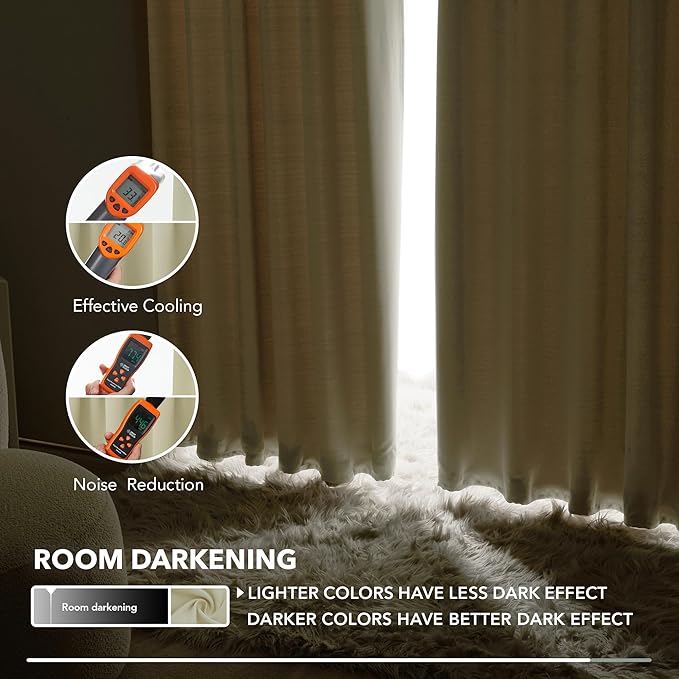 Deconovo Blackout Curtains, Thermal Insulated, W52 x L95 2 Panels, Back Tab, Machine Washable, Room-Darkening Drapes for Bedroom/Living Room Beige