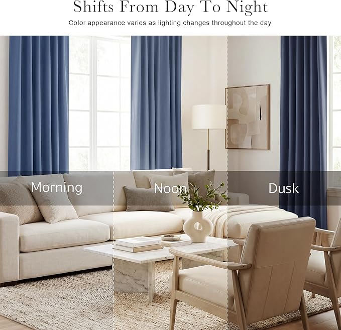 PONY DANCE Living Room Curtains - Window Treatments Curtain Panels Back Tab Drapes Energy Saving Drapes for Dining Room, W 52 by L 72 inches, Blue Haze, 2 PCs
