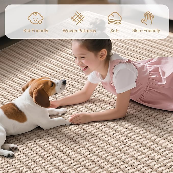 YDKGL Boho Washable Area Rugs 5x7 ft, Non Slip Area Rug for Living Room, Braided Office Rugs Bedroom Rug Woven Washable Indoor Floor Carpets for Office Dining Bedroom Living Room, Easy to Clean, Brown