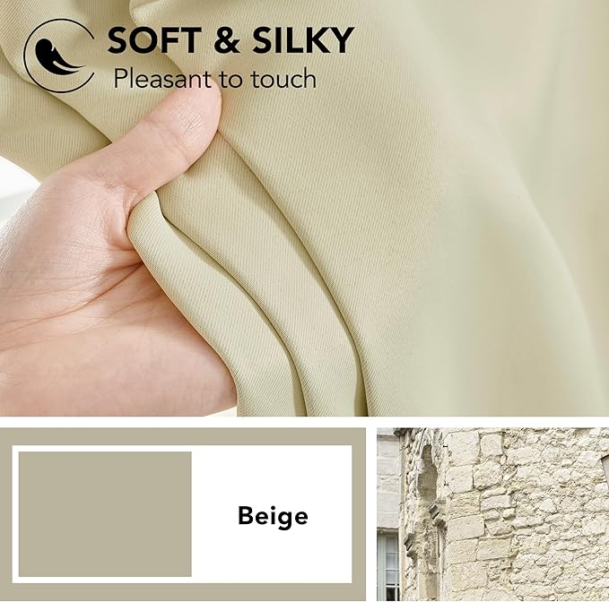 Deconovo Blackout Curtains, Thermal Insulated, W52 x L95 2 Panels, Back Tab, Machine Washable, Room-Darkening Drapes for Bedroom/Living Room Beige
