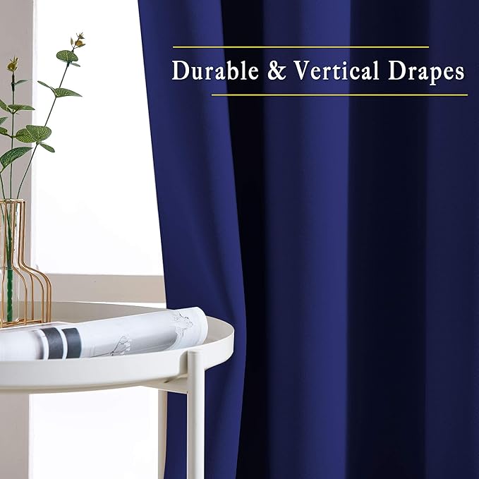 NICETOWN Bedroom Blackout 102 inch Curtains for Sliding Glass Door - Grommet Thermal Insulated Solid Luxury Window Treatments Sound Reducing for Living Room (W66 x L102, Navy Blue, Set of 2)