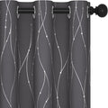 Deconovo Short Curtains Grey, Blackout Kitchen Curtain, Thermal Insulated Soundproof Drapes, Wave Dots Foil Print, 38 x 45 Inches, 2 Panels, Machine‑Washable Privacy Window Panel for Nursery Office