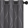 Deconovo Short Curtains Grey, Blackout Kitchen Curtain, Thermal Insulated Soundproof Drapes, Wave Dots Foil Print, 42 x 45 Inches, 2 Panels, Machine‑Washable Privacy Window Panel for Small Windows