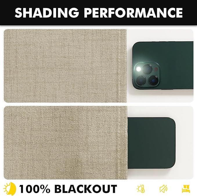 MIULEE 100% Blackout Linen Curtains for Bedroom, Cobblestone Solid Luxury Decor Thermal Insulation Room Darkening Drapes for Living Room Nursery Back Tab Rod Pocket 42 x 84 Inches, 2 Panels