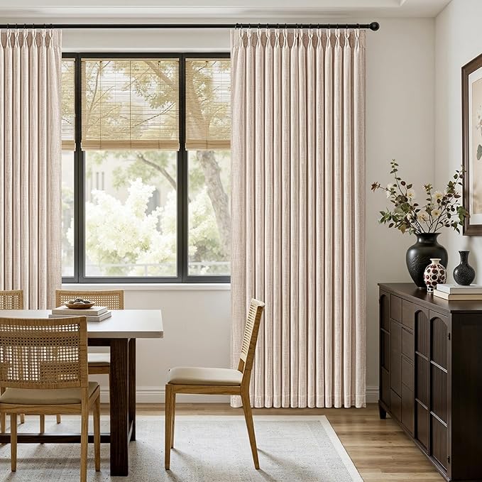MIULEE Pinch Pleated Thick Linen Curtains 102 Inches Long 2 Panels for Living Room Bedroom, Linen Textured Drapes Pleat Back Tab Memory Trained Light Filtering Sand Beige Window Curtains with Hooks
