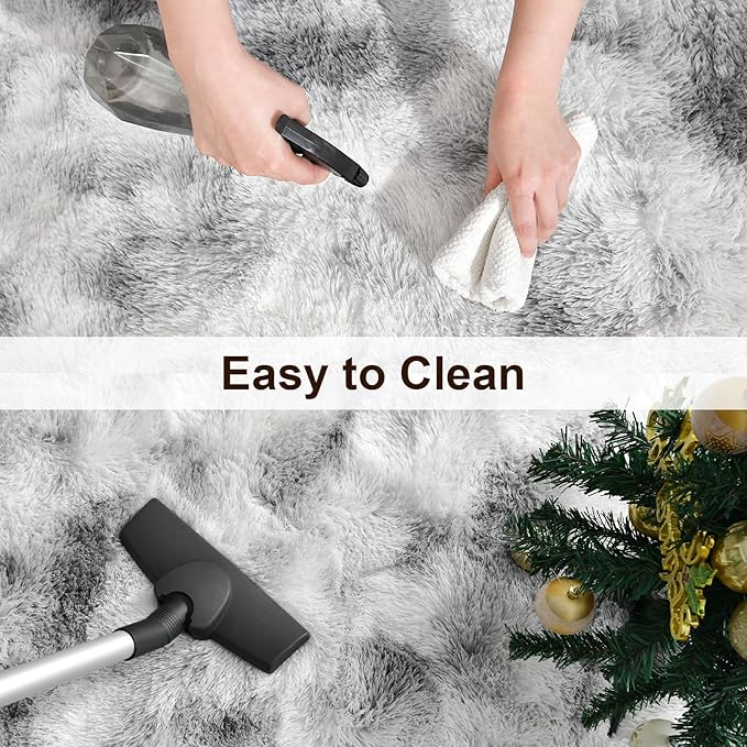TWINNIS Super Soft Shaggy Rugs Fluffy Carpets 9x12 Feet, Indoor Modern Plush Area Rugs for Living Room Bedroom Kids Room Nursery Home Decor, Upgrade Anti-Skid Fuzzy Rug, Grey and White
