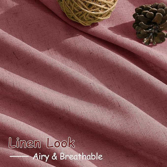 Canyon Rose Linen Curtains 132 Inch Length for Living Room Light Filtering Semi Sheer Curtain Back Tab Modern Farmhouse Decor Boho Girl Drapes Floor to Ceiling High Window for Bedroom 52x132, 2 Panels