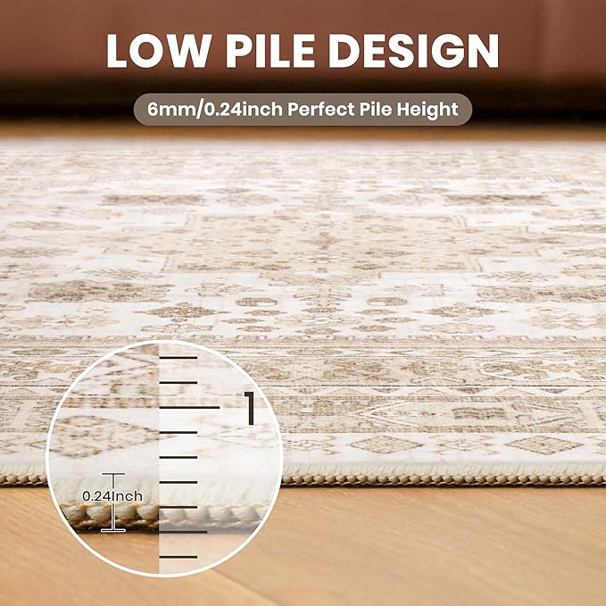 zesthome 2x6 Runner Rug for Hallways, Machine Washable Rug, Non Slip Vintage Low Pile Runners, Stain Resistant Runners for Entryway, Kitchen, Bathroom, Laundry Room, Corridor
