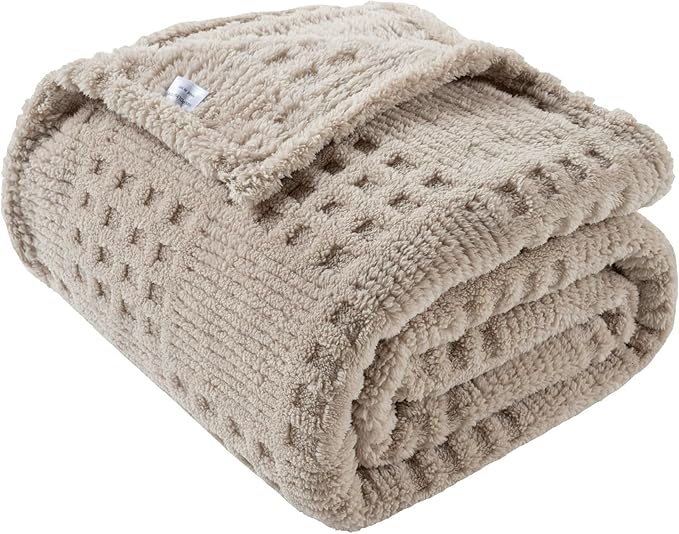 60x80 Inch Waffle Brown Twin Blanket -Fluffy Fleece, Neutral Tan Color, Cute & Aesthetic, Perfect for Sofa, Couch, Chair, Bed, Living Room & Bedroom, All-Season Use, Plush & Cozy Decorative Blanket