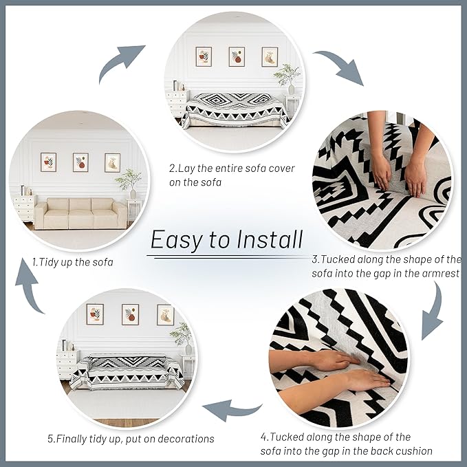 MYSKY HOME Couch Cover for Sectional Sofa Set Boho Geometric Furniture Sofa Cover Washable for Dog Cat Pets Couch Cover 3 Seat Sofa Chenille Couch Protector Multi-Use Couch Covers Blanket,71" X134"