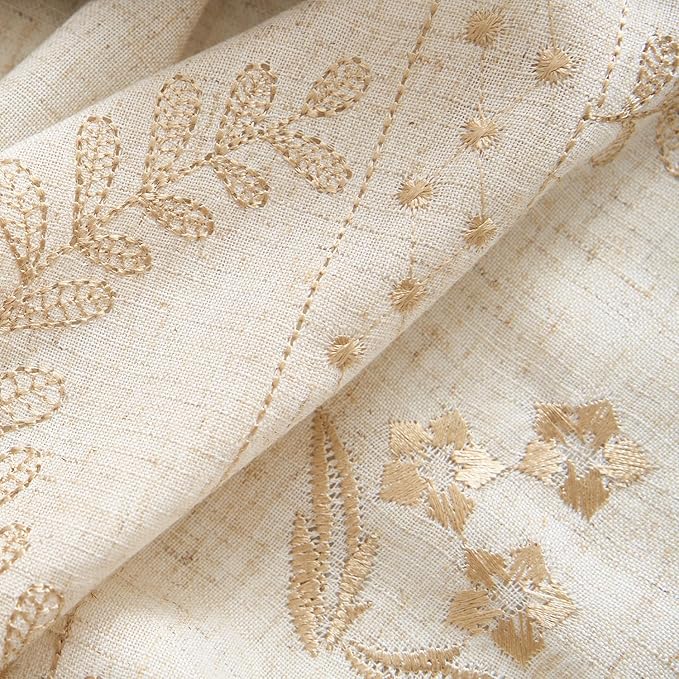 jinchan Belrose 4 Panel Curtains Set 84 Inch Length Floral Curtains Linen Blend Beige Embroidered Drapes Farmhouse Flower Patterned Drapes for Living Room Bedroom Window Treatments Set of 4