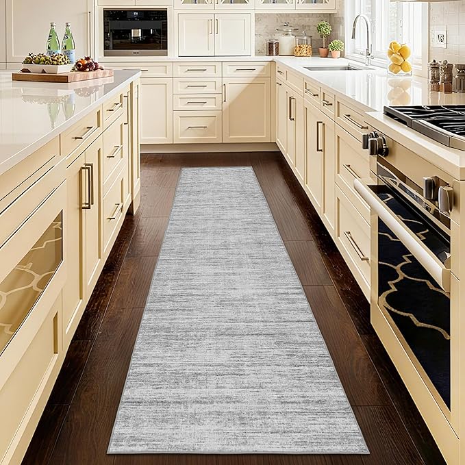 2x10 Runner Rug Non-Slip，Modern Abstract 10ft Washable Runner Rugs for Hallways, Ultra-Thin Long Kitchen Rug Runners,Stain Resistant Floor Carpet for Bedroom,Laundry Room,Entryway（Grey,2'x10'）