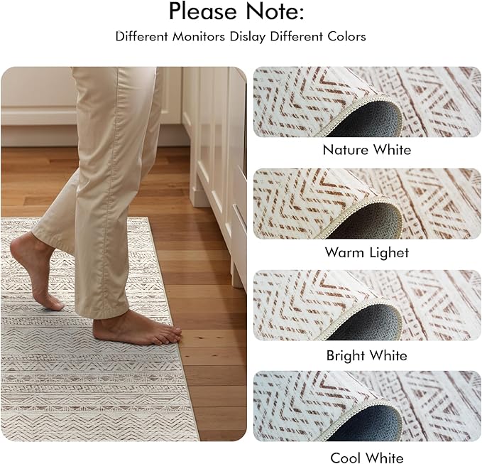 4x10 Washable Hallway Runner Rug：Moroccan Non-Slip Wide Runners for Entryway Kitchen Soft Modern Geometric Low-Pile Rugs for Living Room Thin Waterproof Carpet for Bedroom Bathroom Laundry(Beige,4x10)