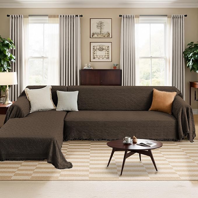 HOMERILLA Sectional Couch Covers for Sectional Sofa L Shaped Couch Cover Blanket 2 Pieces Sofa Covers Sectional Couch Cover L Shape Furniture Protector (Chocolate, X-Large)