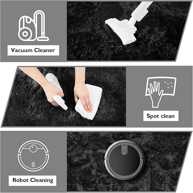 Shag Area Rug for Bedroom 4x6,Black Fluffy Area Rugs for Living Room,Soft Fuzzy Rug Non-Shedding Indoor Plush Carpet for Kids Bedroom Nursery Dorm Home Decor