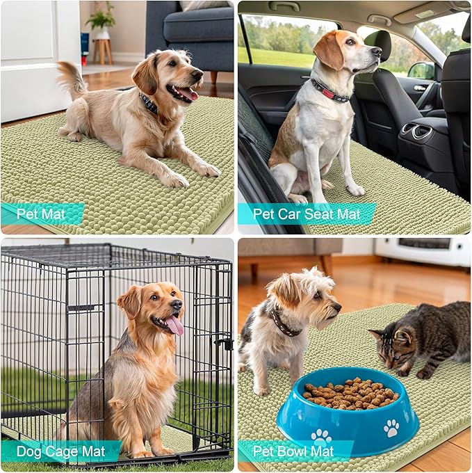 OLANLY Dog Door Mat for Muddy Paws 44x32, Absorbs Moisture and Dirt, Absorbent Non-Slip Washable Doormat, Quick Dry Chenille Mud Mat for Dogs, Entry Indoor Entryway Carpet for Inside Floor, Vanilla