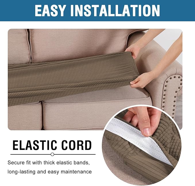 H.VERSAILTEX Super Stretch Individual Seat Cushion Covers Sofa Covers Couch Covers Slipcover Sets Thick Jacquard Textured Twill Fabric (2 Piece Large Sofa Cushion Covers, Macchiato)
