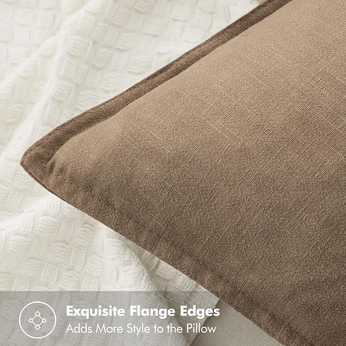 MIULEE Decorative Linen Euro Sham Pillow Covers 22x22 Inch Khaki Boho Farmhouse Neutral Winter Couch Throw Pillows for Bed Pack of 2 Accent Modern Pillowcase Sofa Livingroom Home Decor