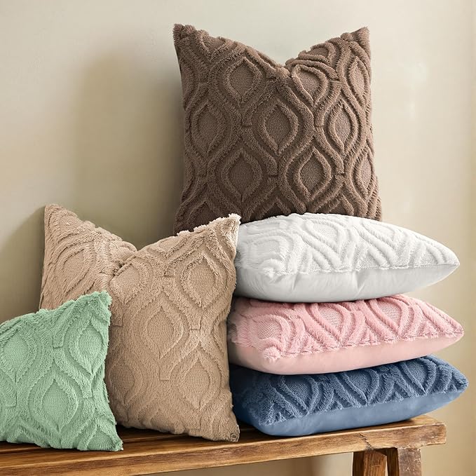 decorUhome Throw Pillow Covers 20x20 Inch Set of 2, Soft Plush Faux Wool Brown Solid Couch Pillow Covers, Accent Farmhouse Neutral Square Pillow Cases for Sofa Bed Living Room