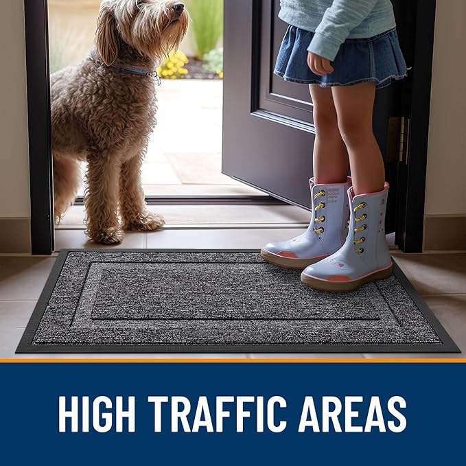 OLANLY Front Door Mat Indoor Outdoor Entrance, Waterproof All-Season, All-Weather Doormat, Sturdy Natural Rubber, Low Profile, Easy Clean Patio Porch Entryway Mat, 33x21, Black and White
