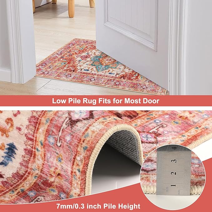 Yamaziot Washable Runner Rug, 2x8 Non-Slip Boho Vintage Hallway Rug Runner with Rubber Backing, Stain Resistant & Low Pile Faux Wool Distressed Carpet Runner for Bedroom, Kitchen, Laundry, Entrance