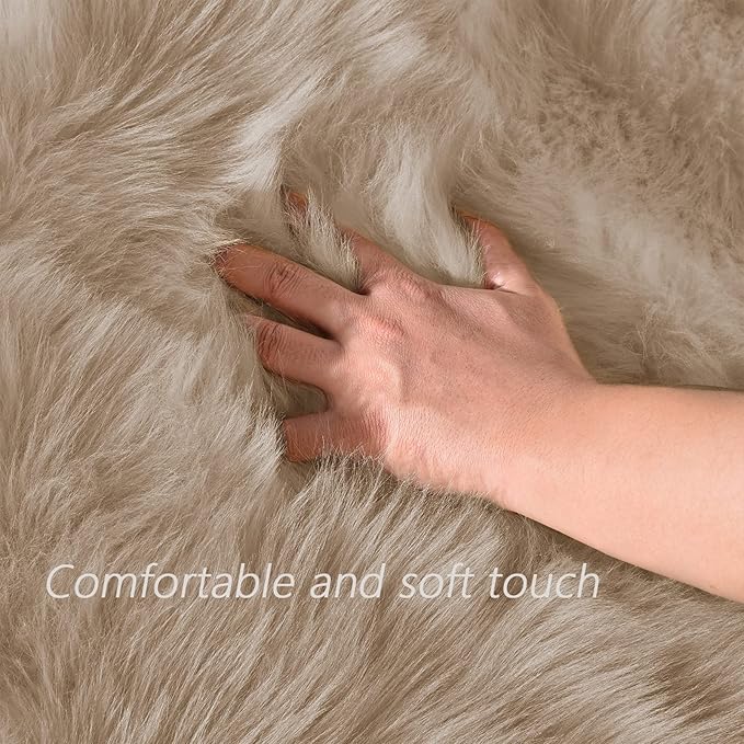 Latepis Large Round Rugs 6ft Light Brown Beige Circle Faux Sheepskin Rug Fluffy Fur Plush Shag Rug for Living Room Bedroom Carpet Plush Rugs Home Decor