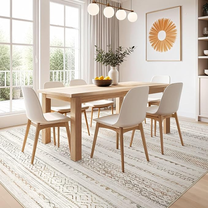 Nakagishi 8x10 Area Rugs Living Room: Washable Boho Large Neutral Soft Farmhouse Rug Stain Resistant Modern Moroccan Non-Slip Indoor Carpet for Bedroom Nursery Kids Playroom Office Dining Room
