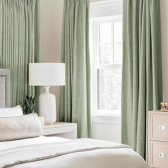 MIULEE Linen Texture Curtains for Bedroom Solid 100% Blackout Thermal Insulated Sage Green Curtains Grommet Room Darkening Drapes for Living Room Nursery 52x120 Inch (2 Panels)