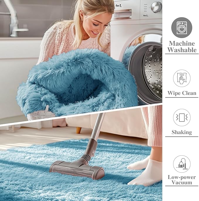OLANLY 2x6 Machine Washable Runner Rugs for Hallway, Soft Fluffy Shaggy Bedside Rugs for Bedroom, Living Room, Indoor Floor Carpet for Kids Girls and Boys, Home Decor Aesthetic, Slate Blue