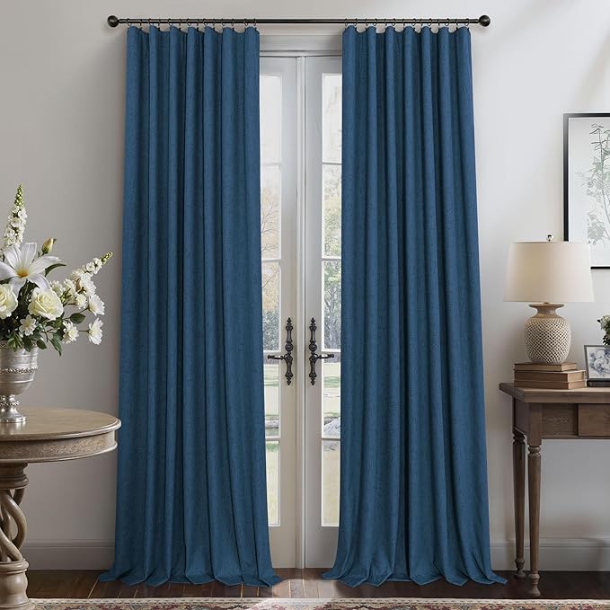Navy Blue Curtains for Living Room 102 Inch Long 100 Percent Blackout Linen Look Viral Window Curtains for Bedroom Black Out Drapes for Nursery Bedroom Dorm 52x102 Length 2 Panels Midnight Royal Blue